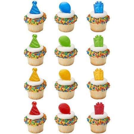 CAKEDRAKE Happy Birthday Icons-Cupcake Rings 24/PKG Cake topper decor CD-DCP-37990-24/PKG